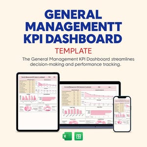 General Management KPI Dashboard Excel Template | Business Performance Metrics Tracker | Editable Google Sheets | KPI Report for Managers