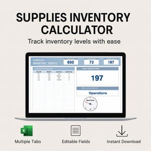 Modèle d&#39;inventaire de fournitures | Journal des stocks dans Excel et Google Sheets | Feuille de calcul de suivi des stocks | Feuille de gestion des approvisionnements de l&#39;entreprise