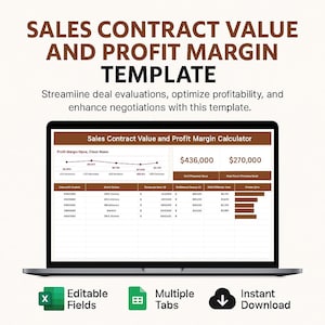 Sales Contract Value & Profit Margin Calculator | Excel  Sheets | Revenue and Cost Analysis Tool - Instant Download