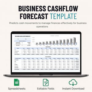 Business Cashflow Forecast Template Excel & Google Sheets | Small Business Finance Tracker | Cash Flow Projection Planner