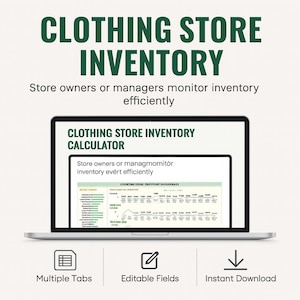 Mall för klädbutiksinventering | Excel och Google Sheets lagerspårning för kläder | Lagerförteckning för butiker | Verktyg för lagerhantering i butik