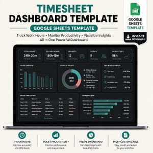 Zeiterfassungs-Dashboard-Vorlage für Excel und Google Sheets | Mitarbeiter-Zeiterfassung | Arbeitszeit-, Anwesenheits- und Lohnabrechnungstabelle