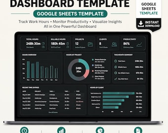 Time Sheet Dashboard Template Excel Google Sheets | Employee Timesheet Tracker | Work Hours Attendance Payroll Spreadsheet