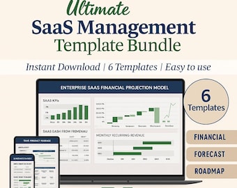SaaS Management Template Bundle | Financial Projection SaaS Model | Budget Sheet | SaaS KPI Dashboard | Excel Google Sheets