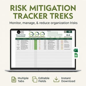Risk Mitigation Tracker Template | Risk Management Excel & Google Sheets | Business Risk Register | Risk Control Log | Project Tracker