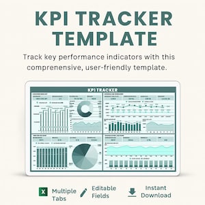 KPI Tracker Template Excel & Google Sheets | Performance Tracking Dashboard | Metrics Monitor | Project And Team KPI Spreadsheet