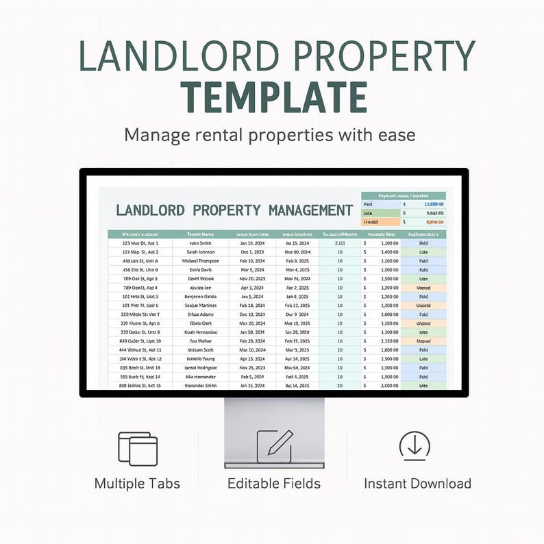 Landlord Property Management Template Excel & Google Sheets | Rental ...