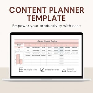 Content Planner Template • Excel & Google Sheets • Social Media and Blog Editorial Calendar • Digital Download • Marketing Scheduler