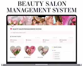 Plantilla de Notion para la gestión de salones de belleza, planificador de citas, seguimiento de clientes, panel de reservas, organizador de negocios de salones de belleza