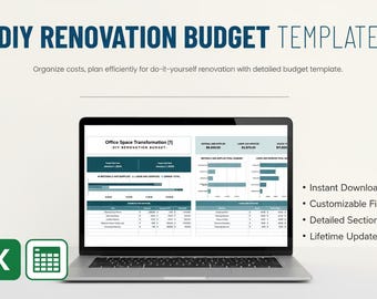 DIY Renovation Budget Template Excel & Google Sheets | Home Remodel Cost Tracker, Expense Planner, Project Management Spreadsheet