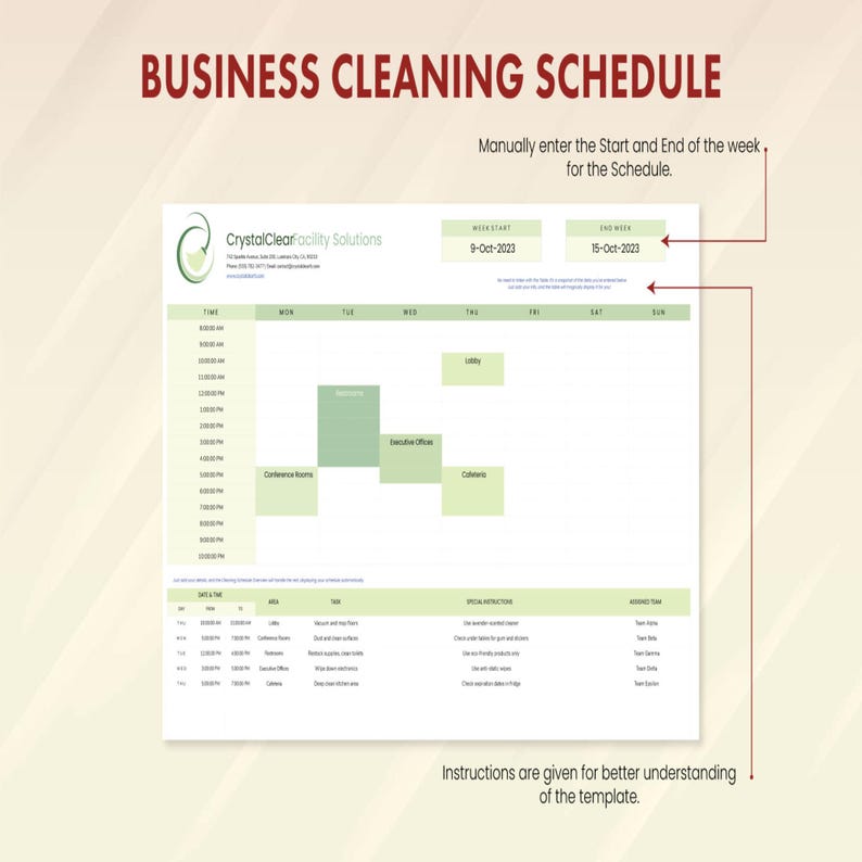 Business Cleaning Schedule Template Excel & Google Sheets | Workplace ...