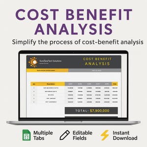 Cost Benefit Analysis Template Excel & Google Sheets | Business Decision Making Tool | CBA Calculator | Project Evaluation Spreadsheet