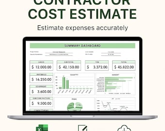 Modelo de Custo para Contratante | Rastreador de Despesas de Construção em Excel | Estimador de Orçamento de Projeto | Folha de Pagamento de Subcontratado | Planilhas Google