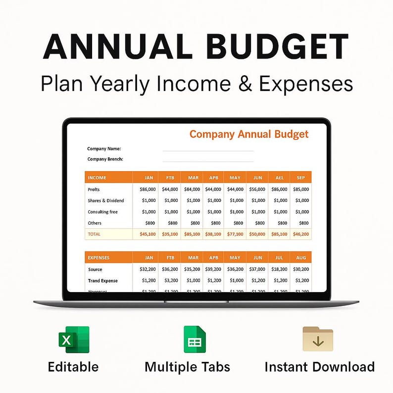 Company Annual Budget Template Excel | Business Expense, Income and ...