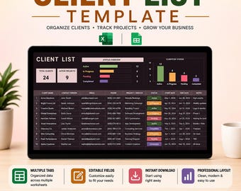 Client List Template Excel | Customer Database Spreadsheet | CRM Contact Tracker for Small Business
