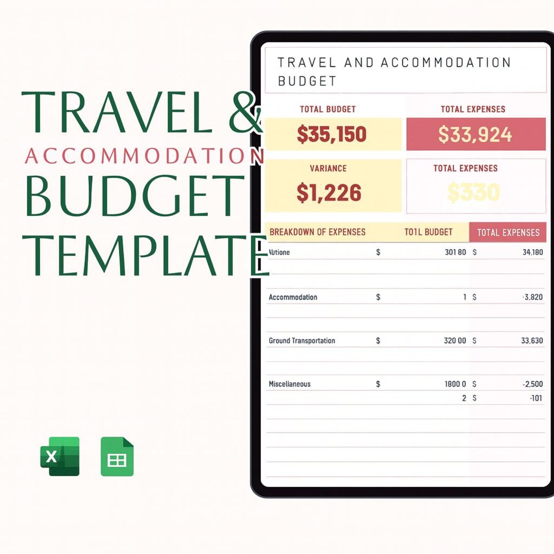 Travel & Accommodation Budget Template Excel and Google Sheets | Trip ...