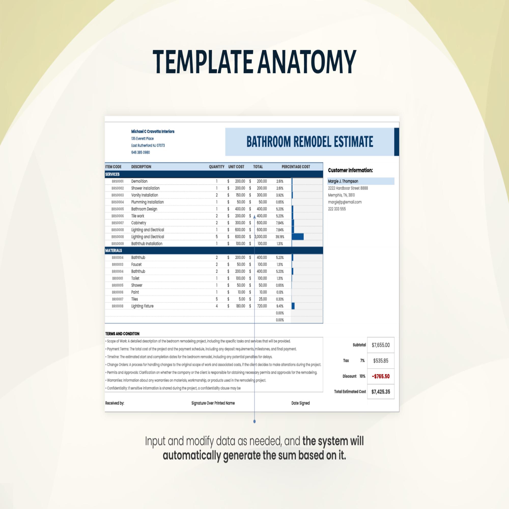 Bathroom Remodel Estimate Template • Excel & Google Sheets • Bathroom ...