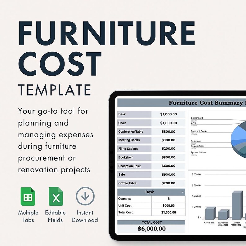 Furniture Cost Template Excel & Google Sheets | Interior Project Budget ...