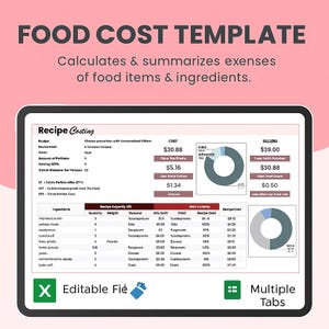 Food Cost Template – Excel & Google Sheets Ingredient Costing, Recipe and Menu Pricing Calculator, Digital Download