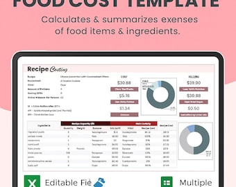 Food Cost Template – Excel & Google Sheets Ingredient Costing, Recipe and Menu Pricing Calculator, Digital Download
