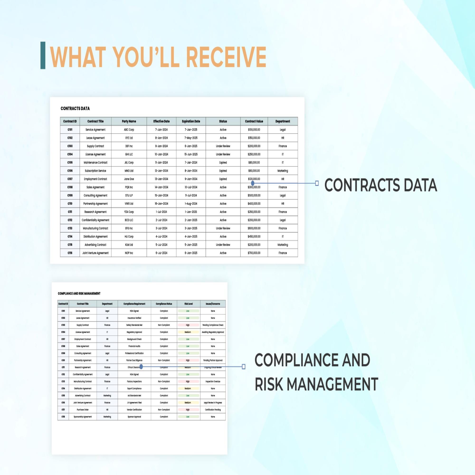 Legal Contract Management Dashboard Template Excel Google Sheets