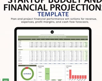 Startup Budget & Financial Projections Template Excel and Google Sheets | Business Plan Finance Model, Cash Flow and Revenue Forecast