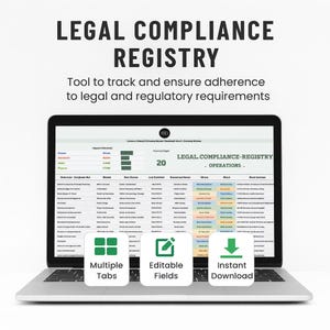 Operations Legal Compliance Registry Template • Excel & Google Sheets • Compliance Log • Regulatory Tracker • Audit Dashboard Tool