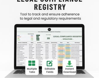 Operations Legal Compliance Registry Template • Excel & Google Sheets • Compliance Log • Regulatory Tracker • Audit Dashboard Tool