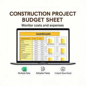 Construction Project Budget Sheet Template Excel Google Sheets Cost Estimate Budget Tracker Contractor Workbook