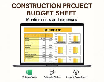 Modelo de planilha de orçamento de projeto de construção Excel Planilhas Google Estimativa de custos Rastreador de orçamento Pasta de trabalho do contratante
