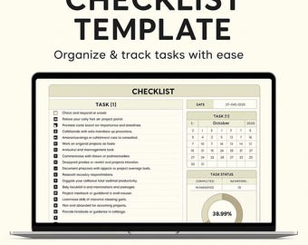 Checklist Template | To Do List, Task Tracker, Productivity Planner, Google Sheets & Excel Digital Download, Editable Checklist
