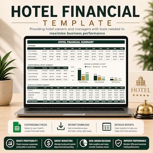 Hotelfinanzvorlage für Excel & Google Sheets | Einnahmen- und Ausgabenübersicht, Gewinn- und Verlustrechnung, Auslastungsübersicht, Hotelbuchhaltung