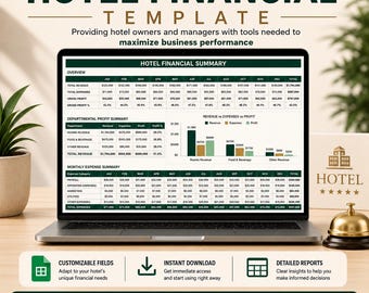 Hotel Financial Template Excel & Google Sheets | Income Expense Tracker, Profit and Loss, Occupancy Dashboard, Hospitality Accounting