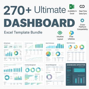 270+ Excel Dashboard-Vorlagen Bundle | Business, KPI, HR, Finanzierung, Projekt, Vertrieb, Marketing Dashboards | Sofort Download