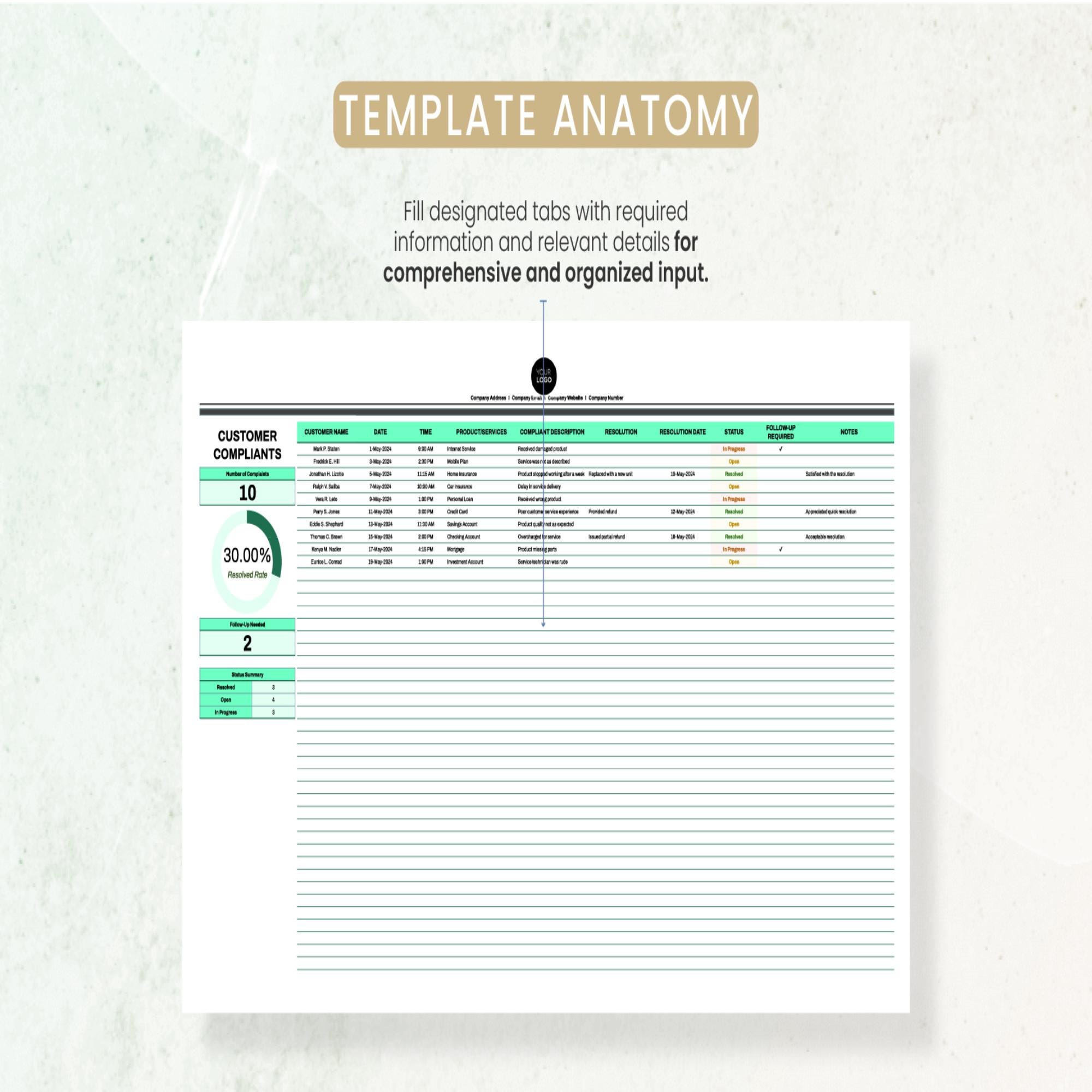 Operations Customer Complaint Tracking Template • Excel & Google Sheets ...