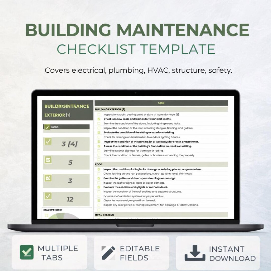 Building Maintenance Checklist Template | Property Upkeep Planner PDF ...