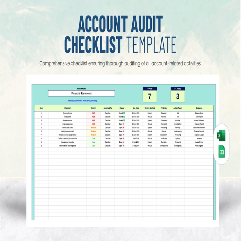Account Audit Checklist Template | Business Audit Spreadsheet ...