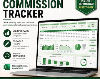 Sales Commission Tracker Excel & Google Sheets, Commission Calculator, Sales Rep Bonus Sheet, Monthly Payout Log, Editable Spreadsheet