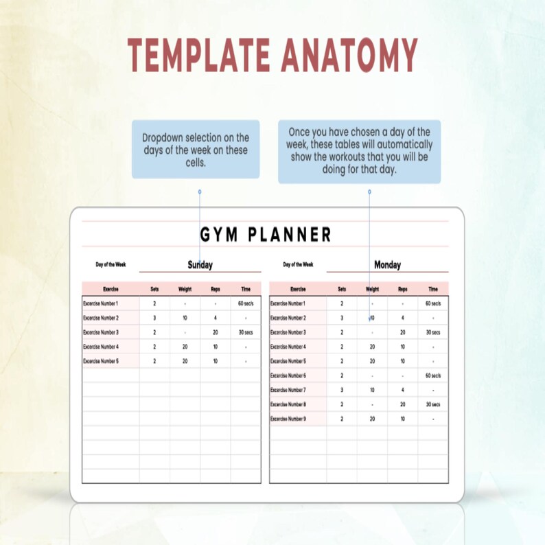 Gym Planner Template • Excel & Google Sheets • Workout Tracker ...