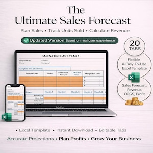 Ultimate Sales Forecast Excel Template | Sales Forecast Spreadsheet | Revenue Forecast Excel | Business Sales Planner | Forecast Tool