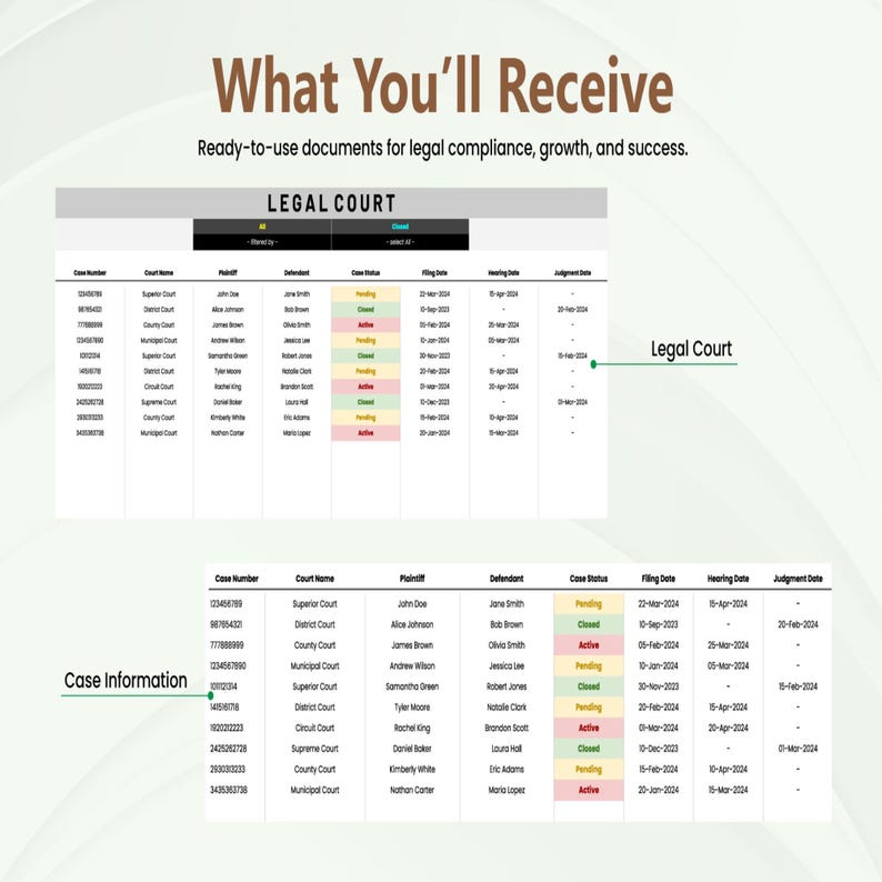 Legal Court Template Excel Google Sheets | Case Management Spreadsheet ...