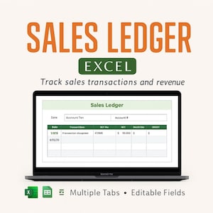 Sales Ledger Template – Excel - Google Sheets Bookkeeping Ledger, Daily Journal, Income & Expense Log, Accounting Ledger Spreadsheet