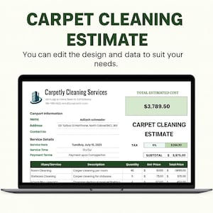 Carpet Cleaning Estimate Template • Excel & Google Sheets • Professional Cleaning Quote, Residential and Commercial Labor Cost Estimator