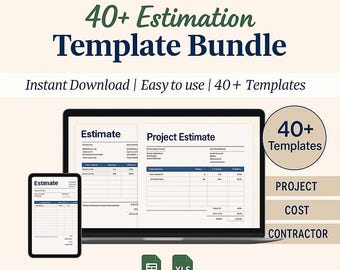 40+ Estimation Template Bundle | Excel & Google Sheets | Construction, Contractor, Project Cost, Time And Resource Estimator Toolkit PLR,MRR
