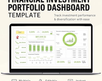 Financial Investment Portfolio Dashboard Template | Stocks, Assets & ROI Tracker, Google Sheets and Excel Finance Spreadsheet