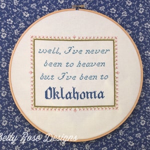 Oklahoma Cross Stitch Pattern, "Never Been to Spain" Lyrics by Three Dog Night