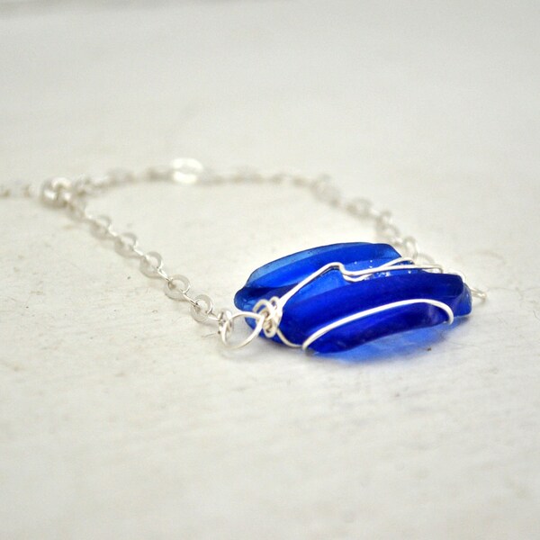 Cobalt BlueSeaglass Bracelet - Sterling Silver Seaglass Jewelry