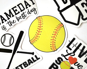 Softball Sticker Set Glossy Water Bottle Stickers Laptop Stickers PVC Vinyl Stickers Waterproof