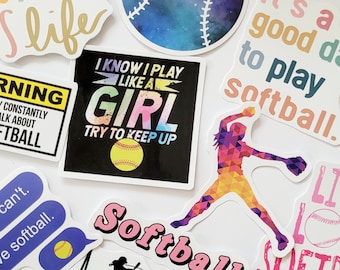 Softball Stickers Water Bottle Sticker Laptop Stickers PVC Vinyl Stickers 10pc or 20pc