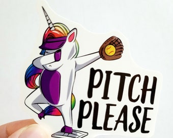 Softball Stickers Water Bottle Sticker Laptop Stickers PVC Vinyl Stickers Unicorn Pitch Please